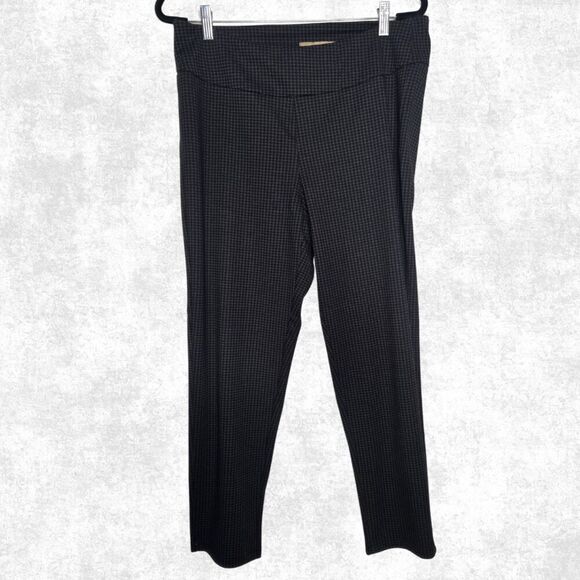 Hope & Harlow Black Houndstooth Stretch Pants L Pull-On Slim Leg Office Goth Alt - Picture 4 of 5